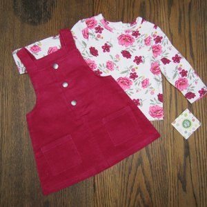 Little Me baby girls 2 piece pink jumper dress & floral knit top set 12 months